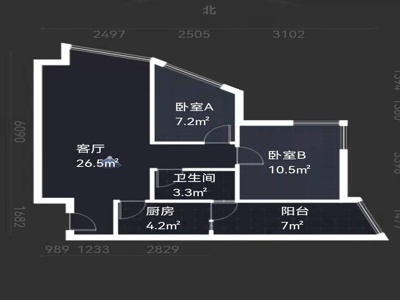 绵阳涪城区 东方华尔街2房77万 绵阳二手房