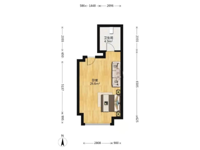 万达SOHO，1室1厅1卫，53.00㎡，精装，租金1000.00元/月
