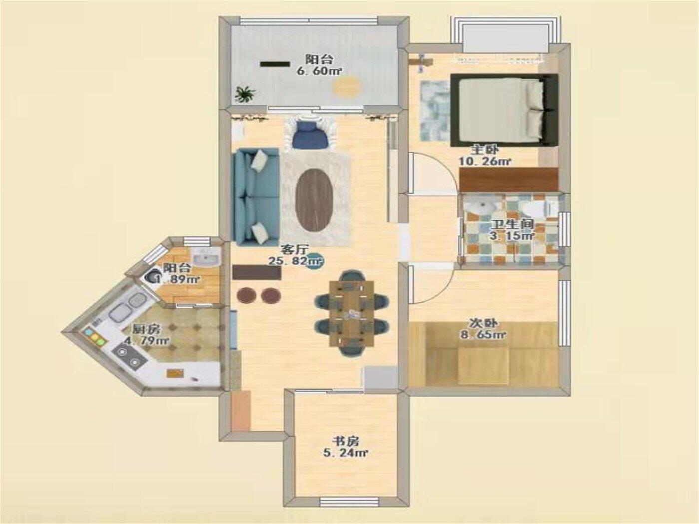 绵阳城南新天地，3室2厅1卫，81.00㎡，精装，租金1300.00元/月 绵阳租房