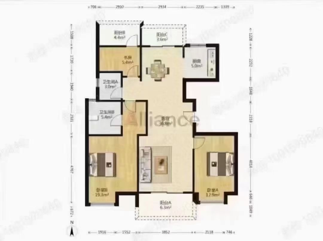 绵阳南山一号二期御珑藏，3室2厅2卫，99.00㎡，精装，租金2300元/月 绵阳二手房
