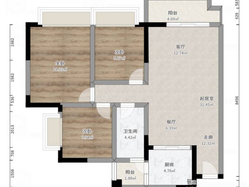 绵阳兴发金域丽江，3室2厅1卫，95㎡，售价89万 绵阳二手房