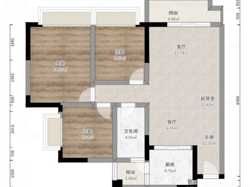 绵阳兴发金域丽江，3室2厅1卫，95.00㎡，精装，租金1600.00元/月 绵阳租房