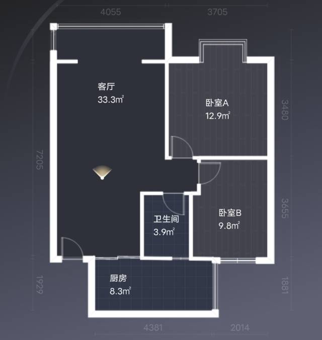 绵阳时代名城三期，2室2厅1卫，76.91㎡，售价63.8万 绵阳二手房