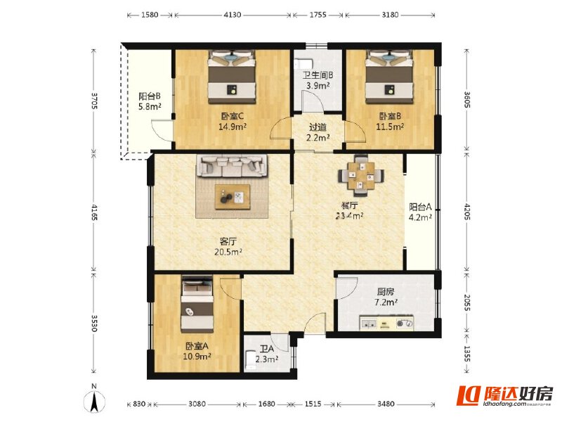 绵阳兴塘小区，3室2厅2卫，114㎡，简装，售价32.00万 绵阳二手房