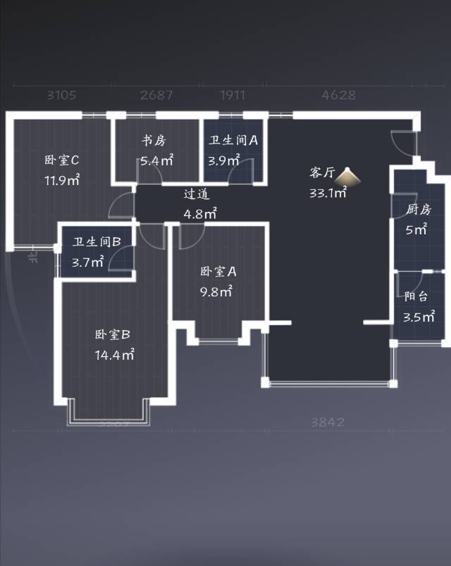 绵阳九洲跃进路1958(一期)，3室2厅2卫，112.76㎡，售价145万 绵阳二手房