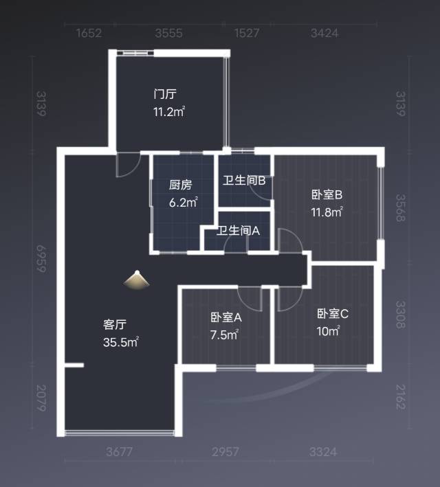 绵阳奥林春天二期，3室2厅2卫，87.77㎡，精装，售价88.50万 绵阳二手房