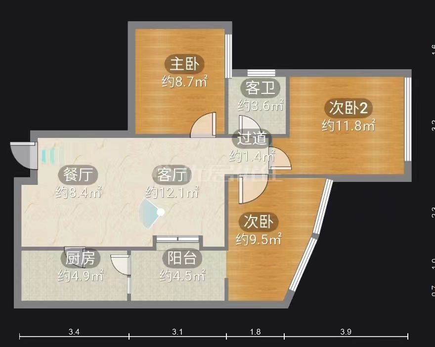 绵阳东方华尔街，3室2厅1卫，81㎡，精装，售价73.8万 绵阳二手房