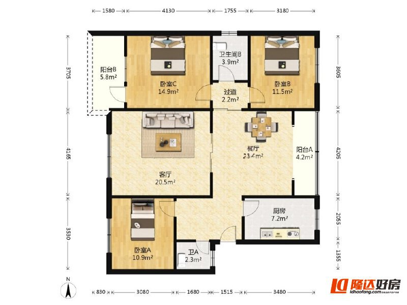 绵阳百惠居，3室2厅1卫，96㎡，租金550元/月 绵阳租房