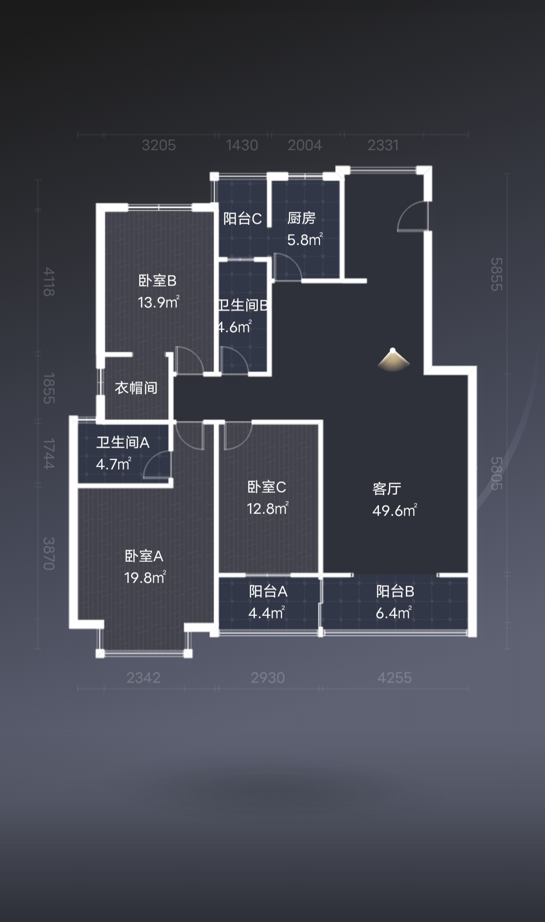 绵阳东辰阳光清华C区，3室2厅2卫，137.27㎡，精装，售价110万 绵阳二手房