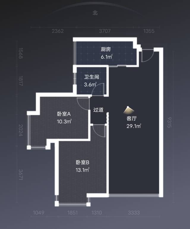 绵阳东辰·永兴国际，2室2厅1卫，76.34㎡，精装，售价65.00万 绵阳二手房