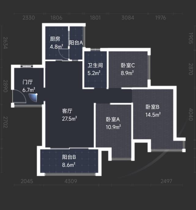 绵阳田森奥林春天三期，3室2厅1卫，102.00㎡，毛坯，售价95万 绵阳二手房