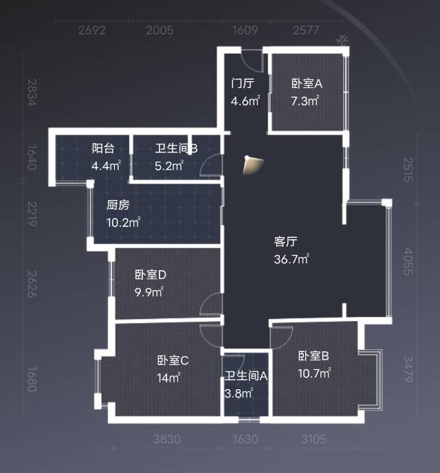 绵阳东辰·永兴国际，4室2厅2卫，117.17㎡，售价120万 绵阳二手房