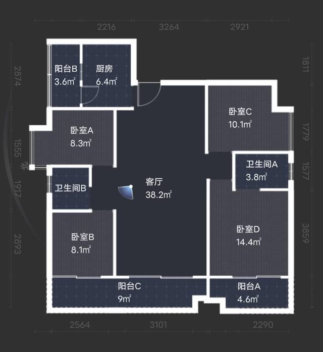 绵阳状元府邸，4室2厅2卫，129.00㎡，毛坯，售价155万 绵阳二手房