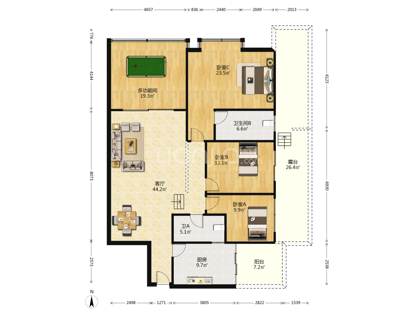 绵阳南岸丽景，3室3厅2卫，150.00㎡，普装，租金1300.00元/月 绵阳二手房