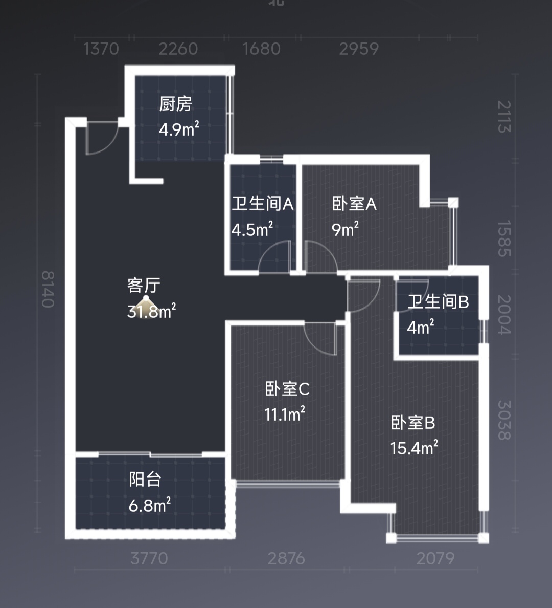 绵阳嘉唯华庭，3室2厅2卫，104㎡，租金1800元/月 绵阳租房