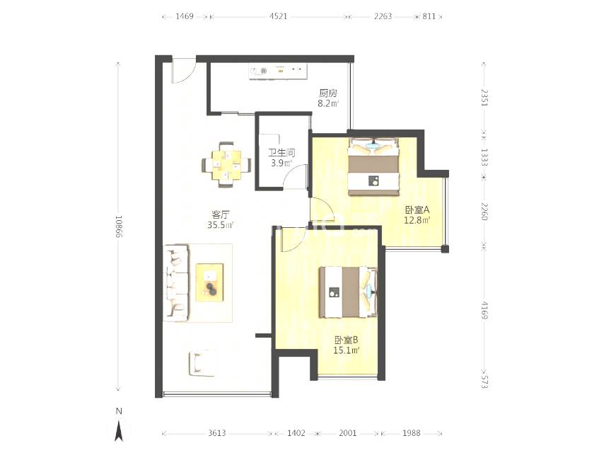 绵阳南城公园世家幸福里，2室2厅1卫，60.00㎡，普装，租金1300.00元/月 绵阳租房