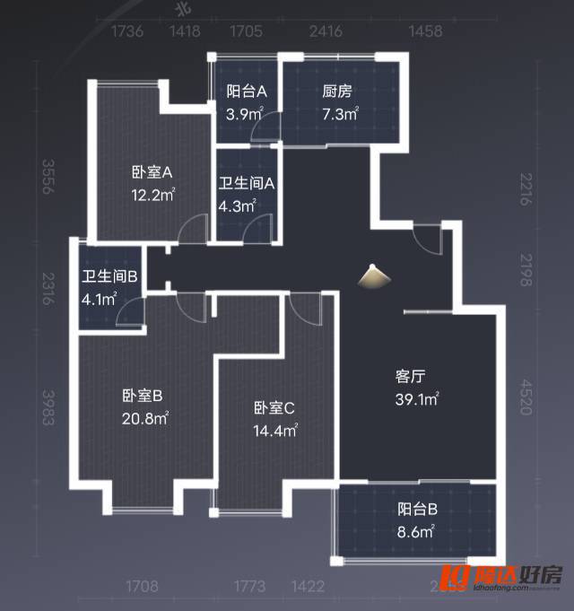 绵阳九洲家园，3室2厅2卫，135㎡，售价72万 绵阳二手房
