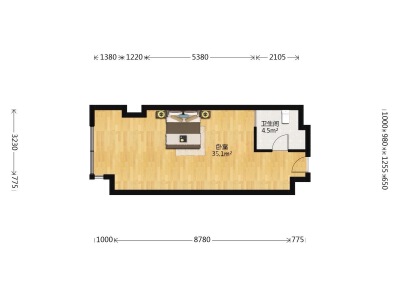 万达SOHO，34.00㎡，普装，租金800.00元/月
