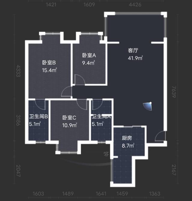绵阳树高卡地亚B区，3室2厅2卫，108.00㎡，精装，售价105万 绵阳二手房