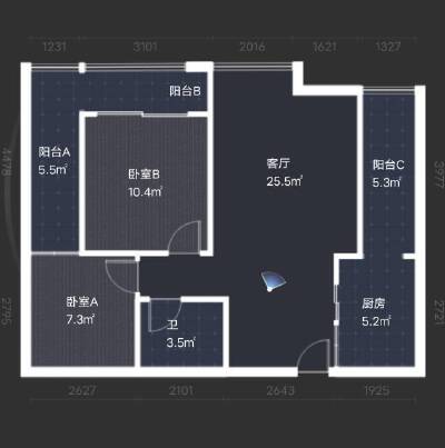 蓝澳岛，2室2厅1卫，76㎡，售价44.2万
