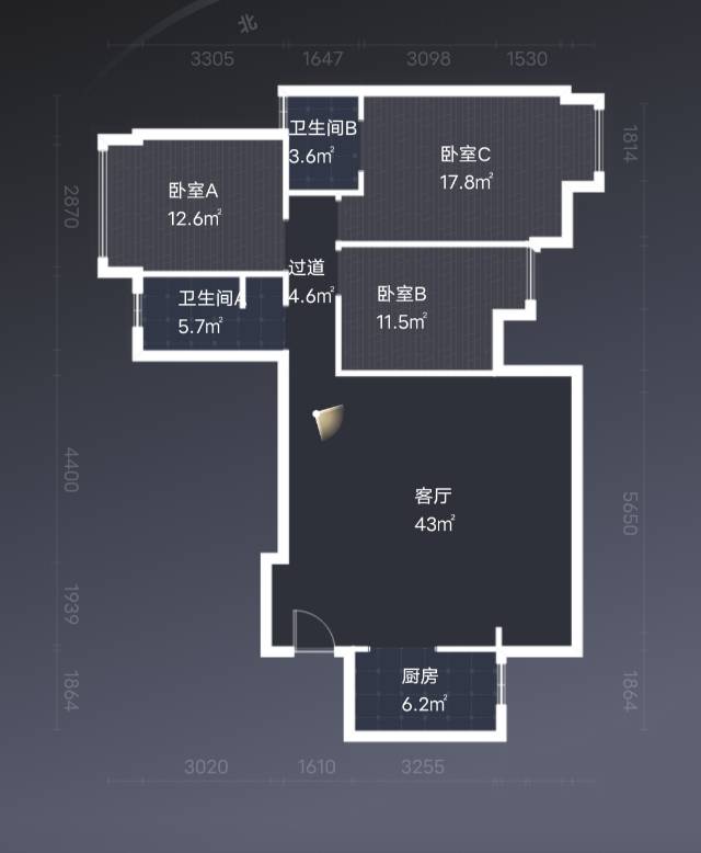 绵阳倍特香槟华府二期，3室2厅2卫，126㎡，毛坯，售价127万 绵阳二手房