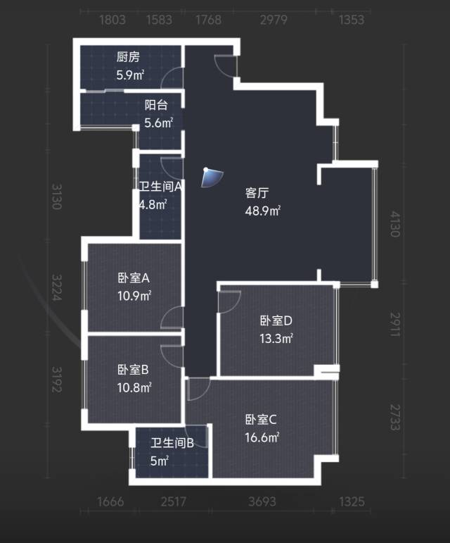 绵阳东原观天下二期，4室2厅2卫，135.00㎡，精装，售价158.00万 绵阳二手房