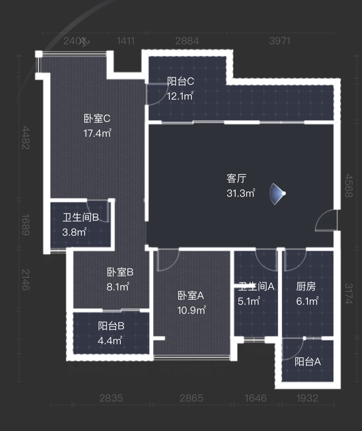 绵阳西城君悦华府，3室2厅2卫，115㎡，售价88万 绵阳二手房