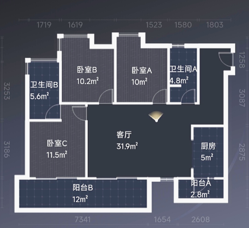 绵阳万达天澜（三期），3室2厅2卫，110㎡，售价94万 绵阳二手房