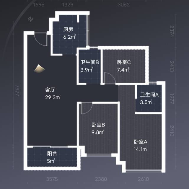 绵阳朗基香醍湾，3室2厅2卫，99.00㎡，毛坯，售价110.00万 绵阳二手房