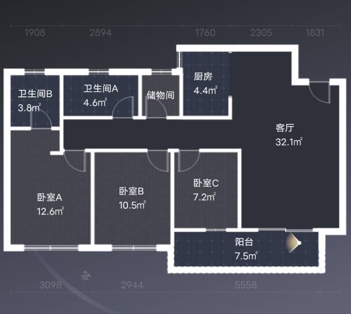 绵阳东原启城2期，3室2厅2卫，97.19㎡，售价60万 绵阳二手房