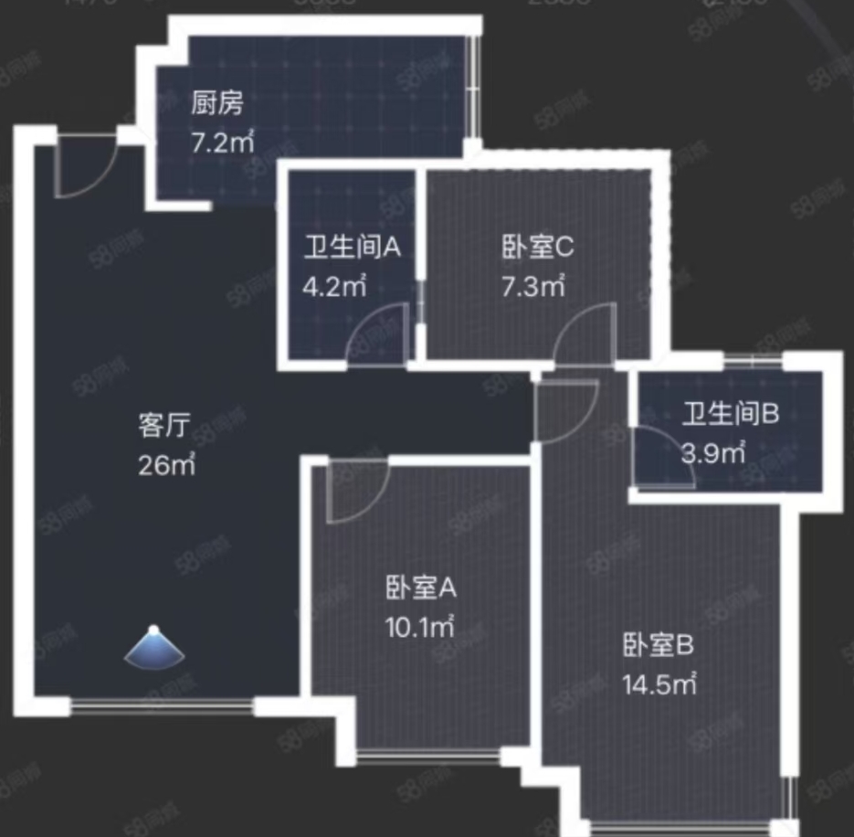 绵阳朗基·三江樾，3室2厅2卫，87㎡，售价64万 绵阳二手房
