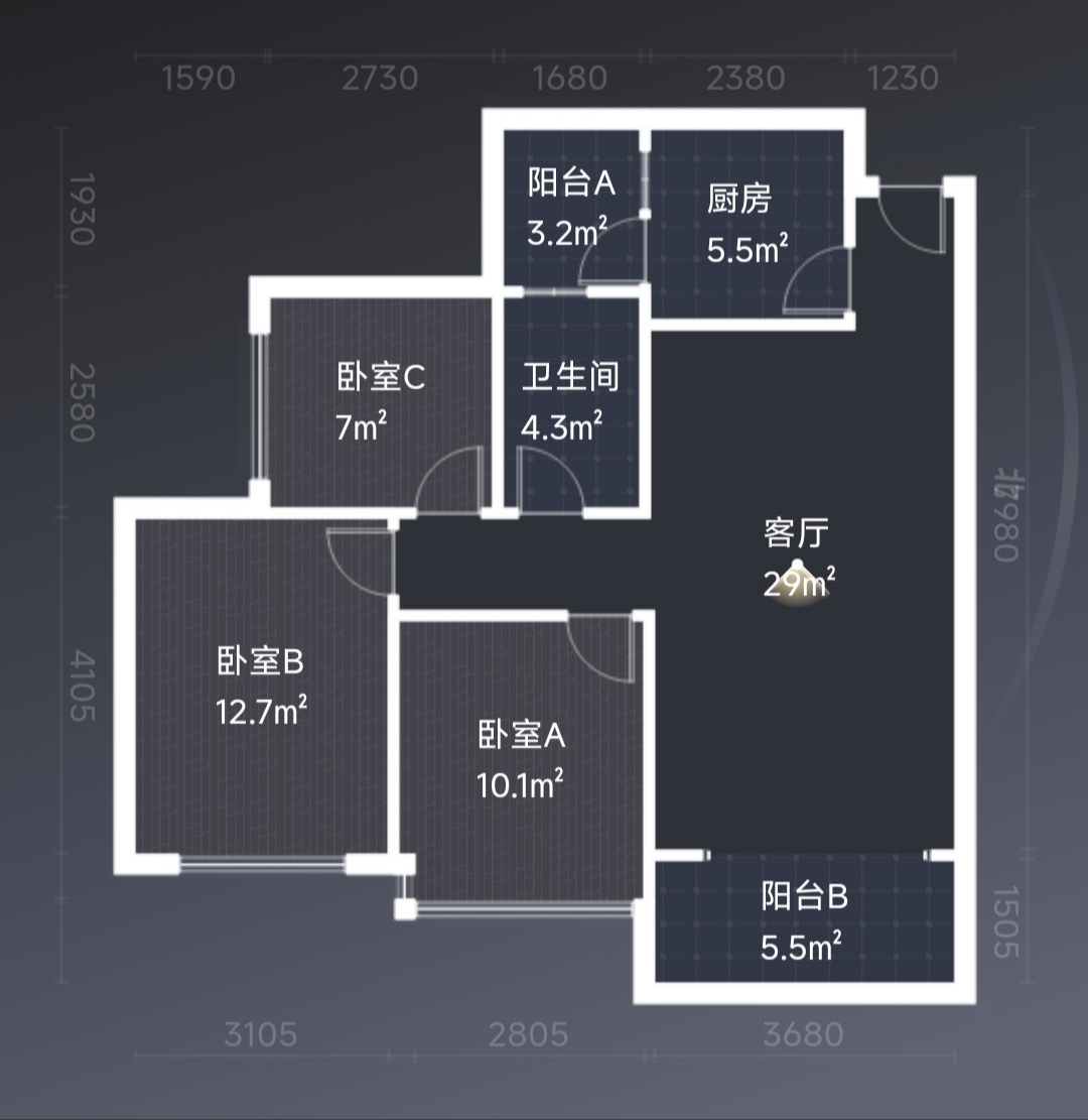 绵阳金和天府2期，4室2厅2卫，116.54㎡，毛坯，售价105.00万 绵阳二手房