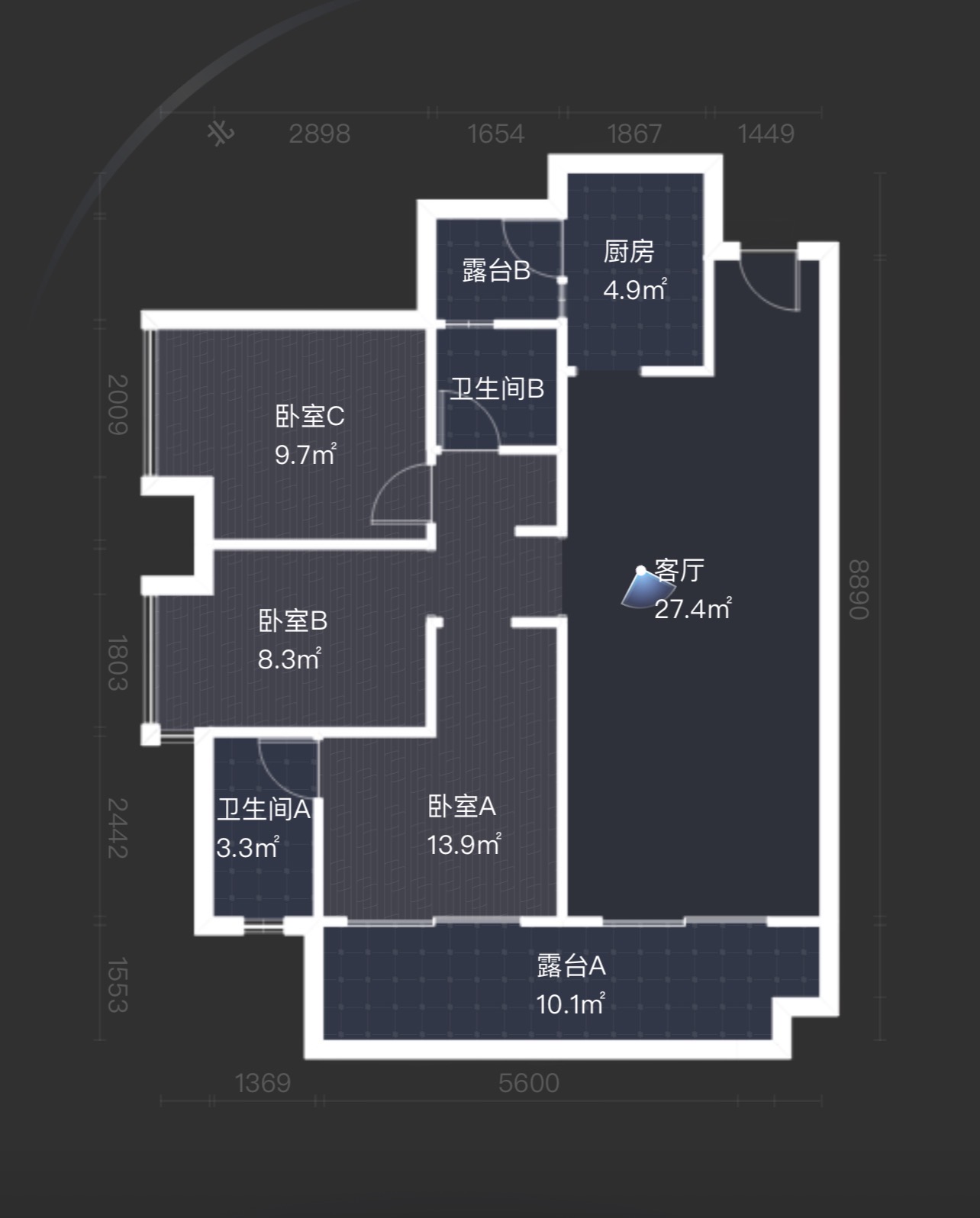 绵阳万达天澜（三期），3室2厅2卫，99㎡，售价85万 绵阳二手房