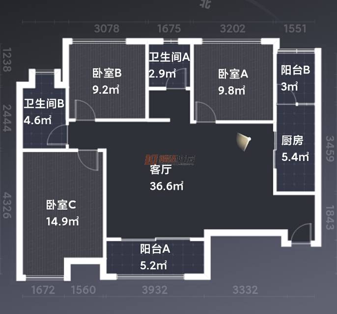 绵阳神州南都三期，3室2厅2卫，106㎡，售价120万 绵阳二手房