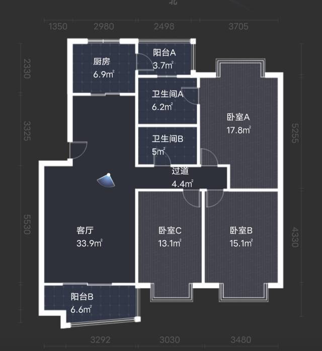 绵阳水韵丽都一期，3室2厅2卫，129.11㎡，售价56万 绵阳二手房