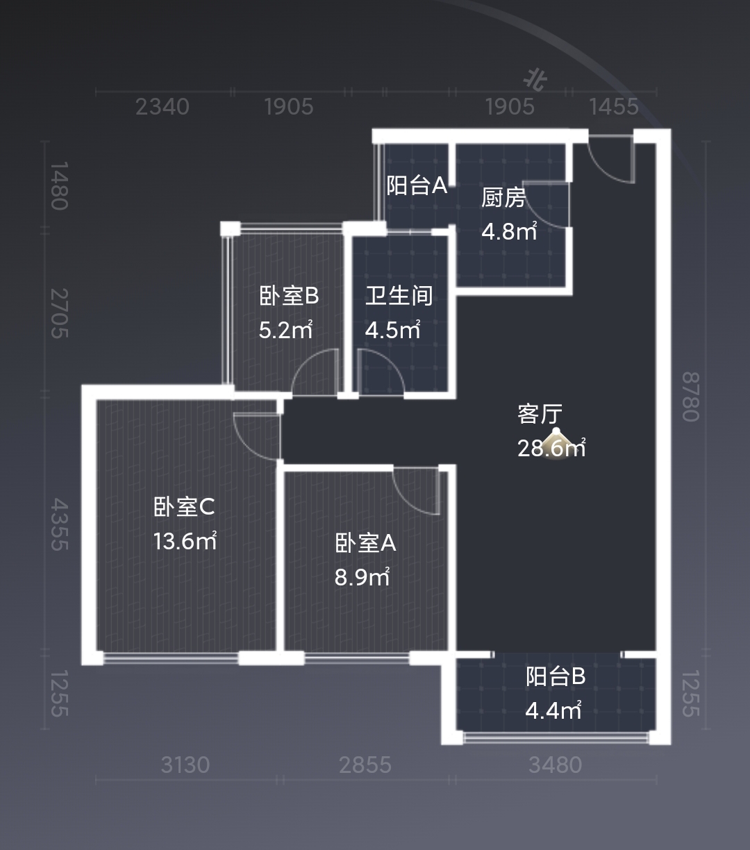 绵阳卓信金楠天街，89.6㎡，精装，售价74.8万 绵阳二手房