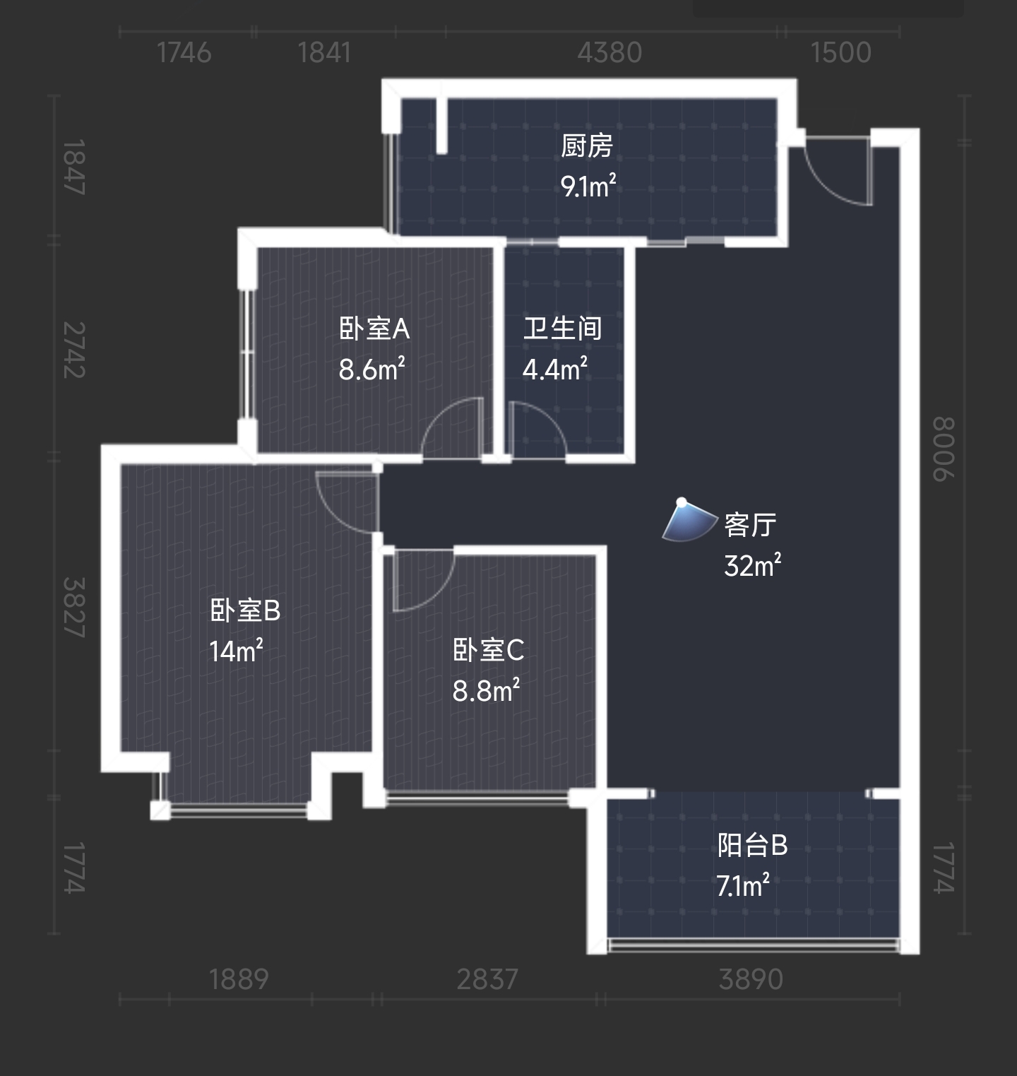 绵阳喜来公社，3室2厅1卫，90.10㎡，租金1900.00元/月 绵阳租房