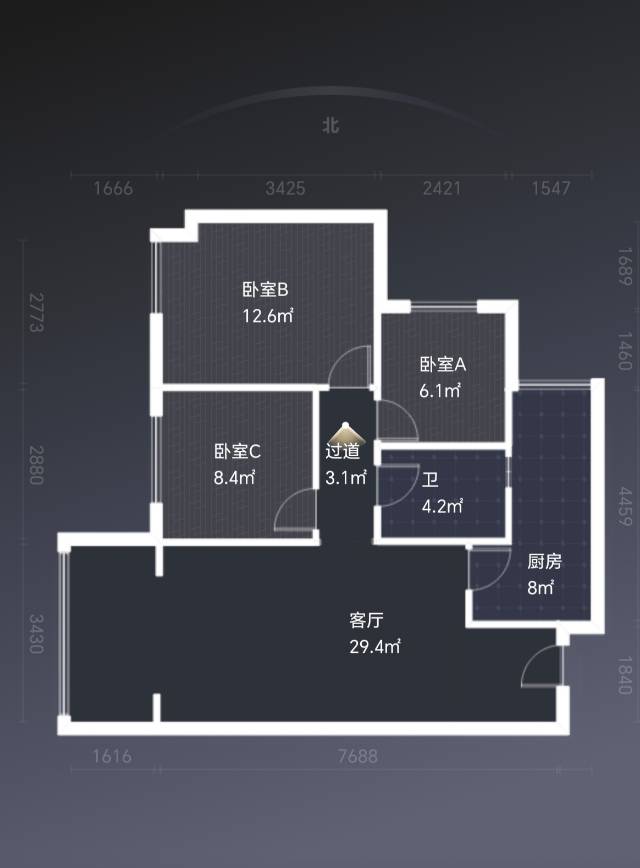 绵阳东原长岛，3室2厅1卫，83㎡，售价88万 绵阳二手房