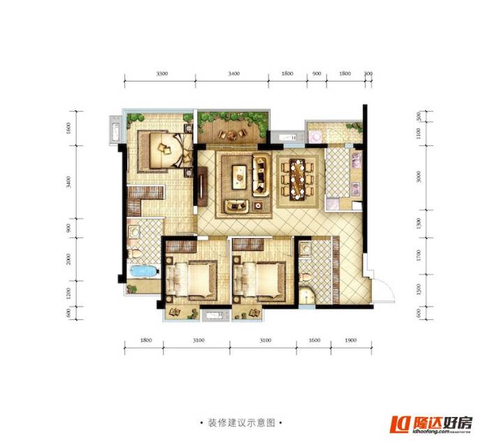 绵阳万达天澜（三期），3室2厅2卫，110㎡，售价105万 绵阳二手房