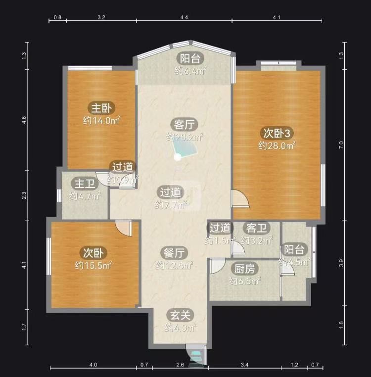 绵阳锦洲花园，4室2厅2卫，173㎡，简装，售价128万 绵阳二手房
